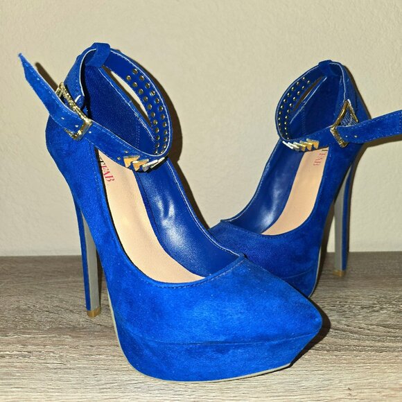 JustFab Verena Ankle Strap Cobalt Blue Heels Size 7M NWOB - Picture 1 of 13